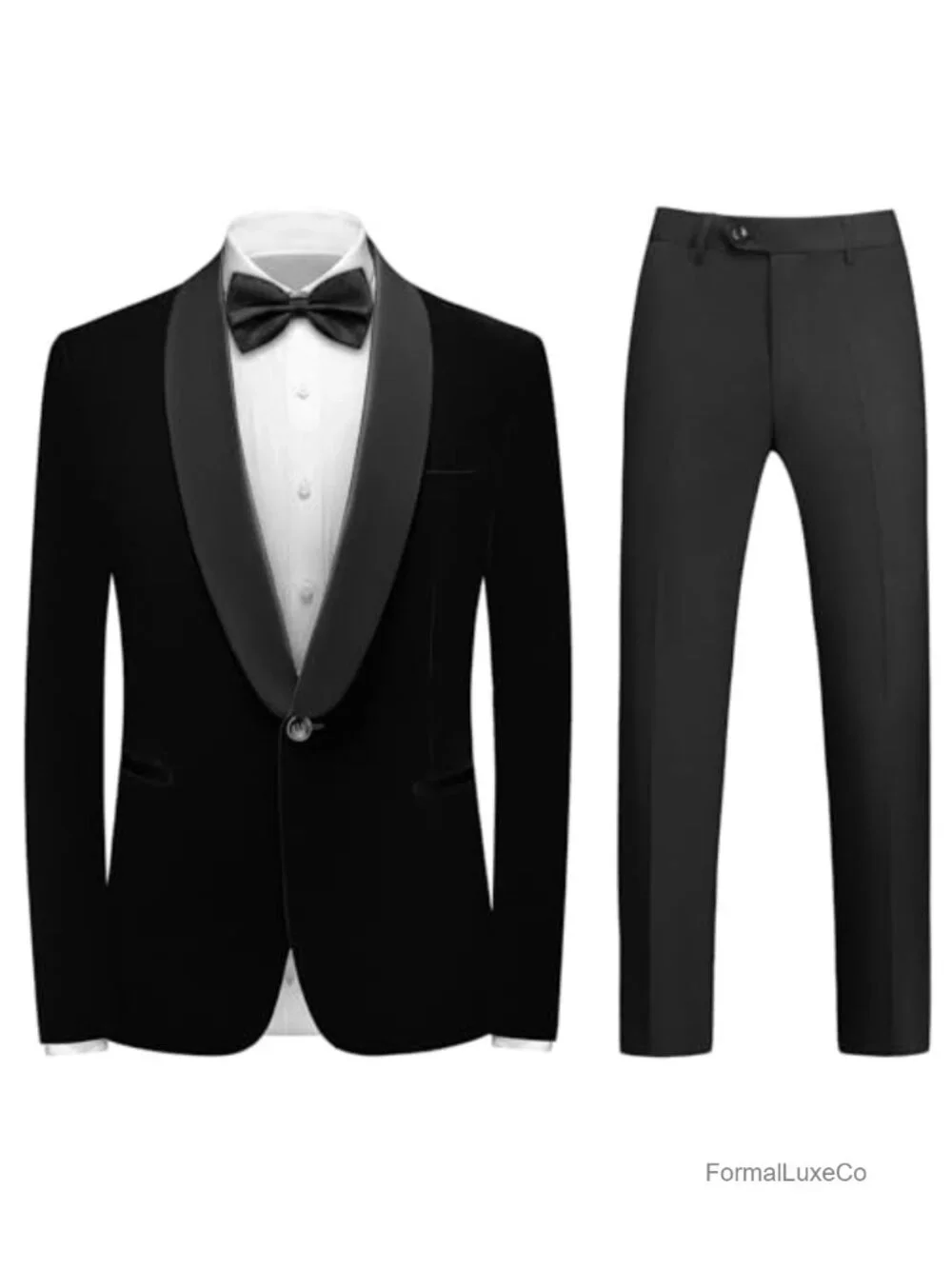Men's Velvet Tuxedo Suit 2 Piece Slim Fit Shawl Lapel Wedding Prom Set